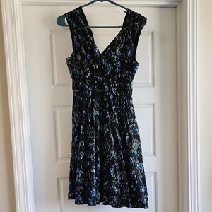 Time and Tru Black and Blue Patterned Midi Dress